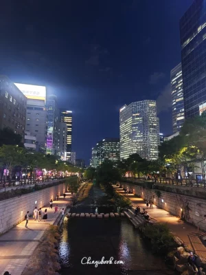 Cheonggyecheon de nuit Séoul - incontournable